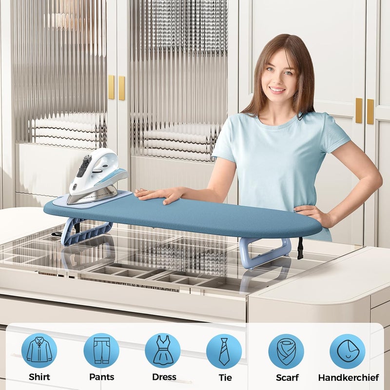 KINGBOARD Tabletop Ironing Board, Small Ironing Board with Iron Mat, Foldable Mini Iron Board, Easy Storage for Travel & Dorm, 12x32 Blue - Image 3